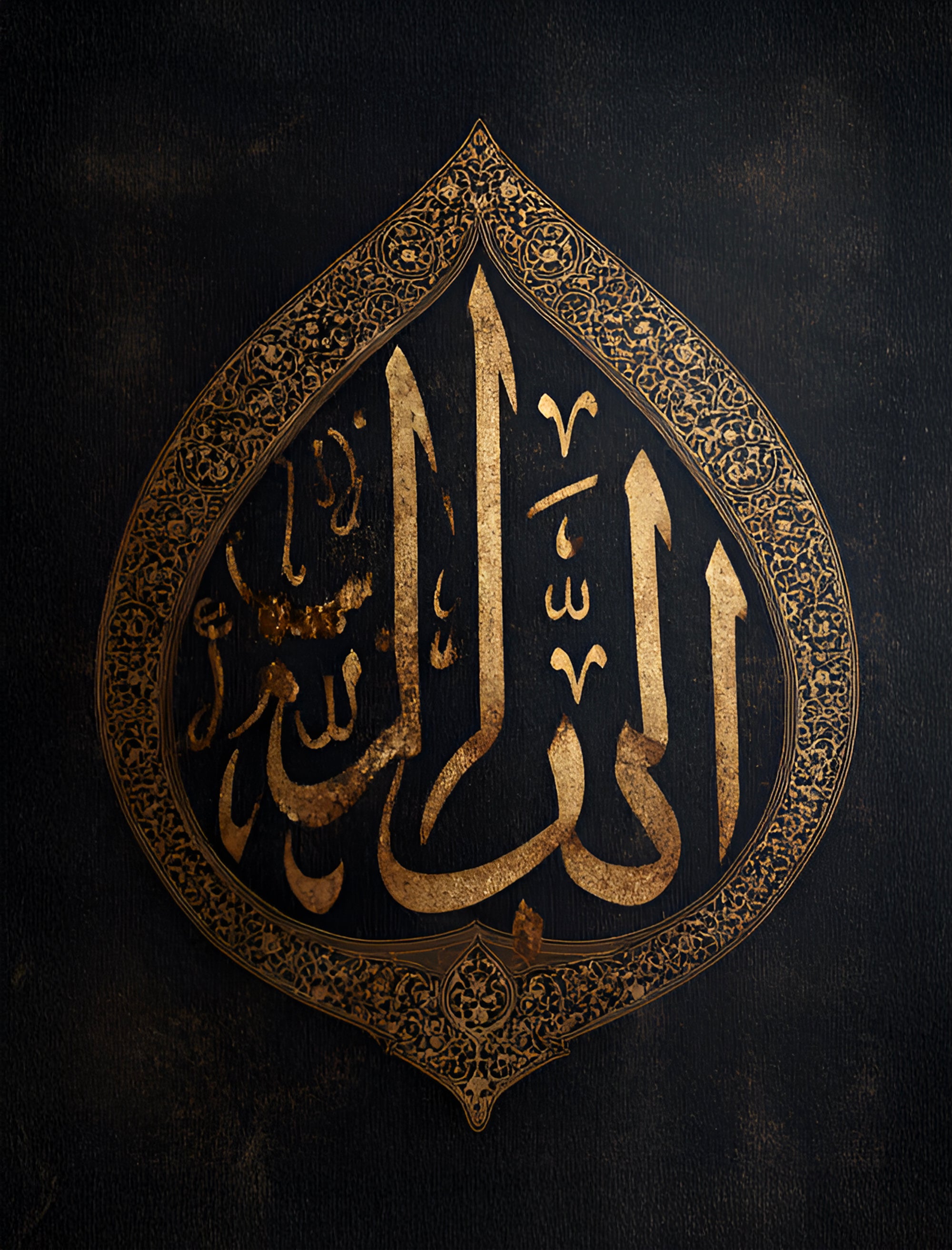 Tableau Calligraphie « Allah » — Médaillon Doré Patiné sur Fond Noir | Arabesques Orientales