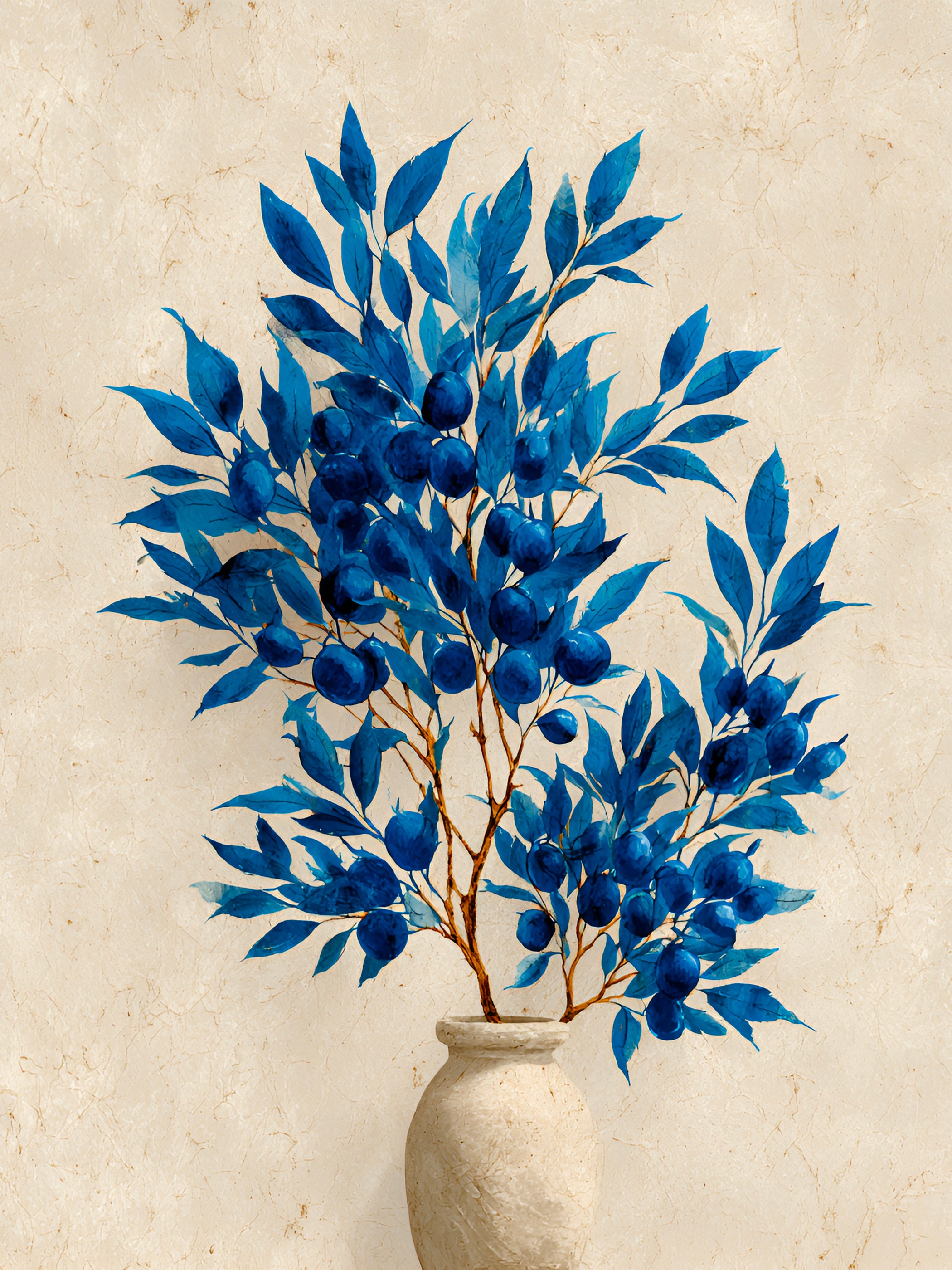 Tableau Coastal Luxe Feuillage Bleu Méditerranéen en Vase