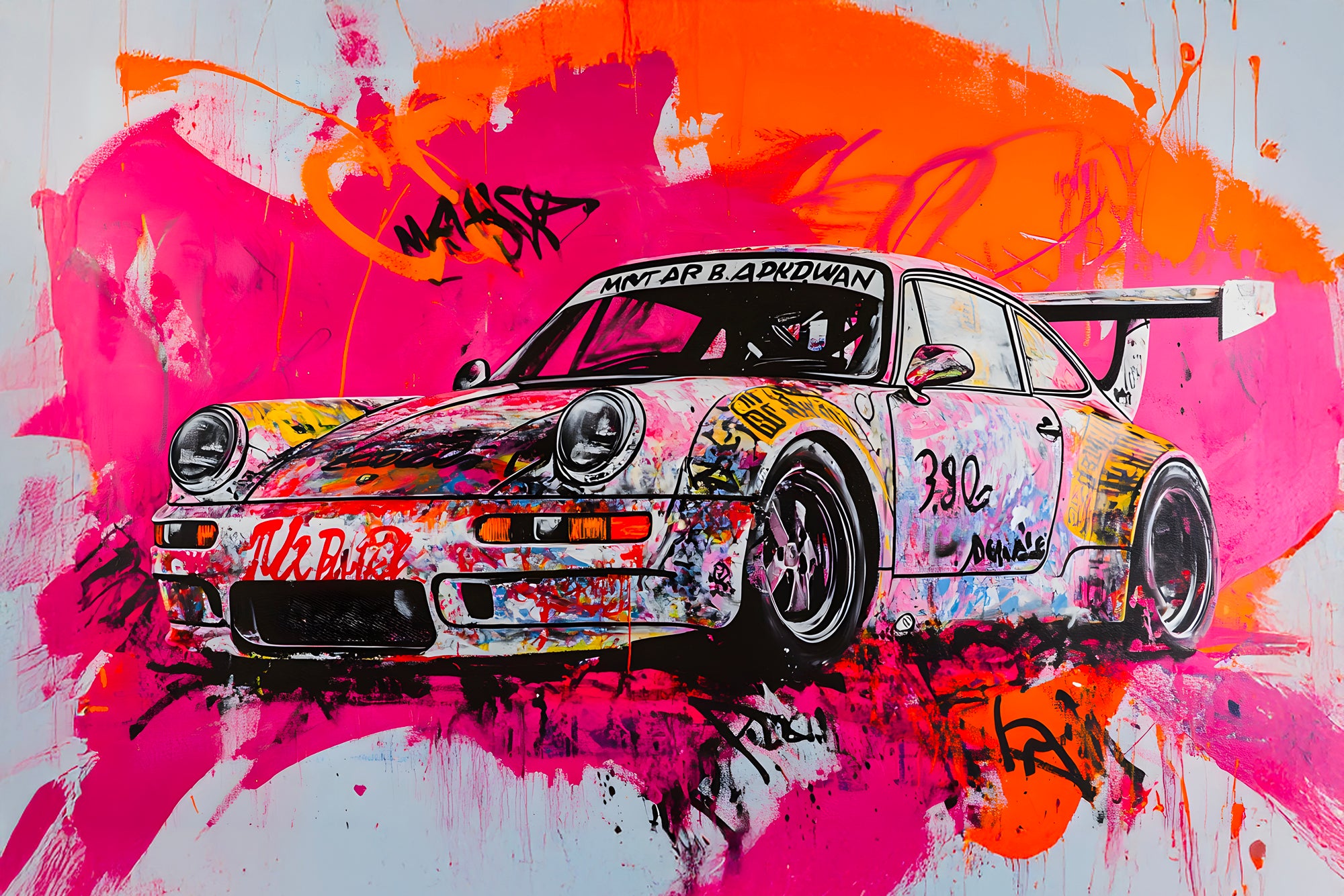 Pittura Porsche 911 Graffiti - Cornice colorata per decorazione murale