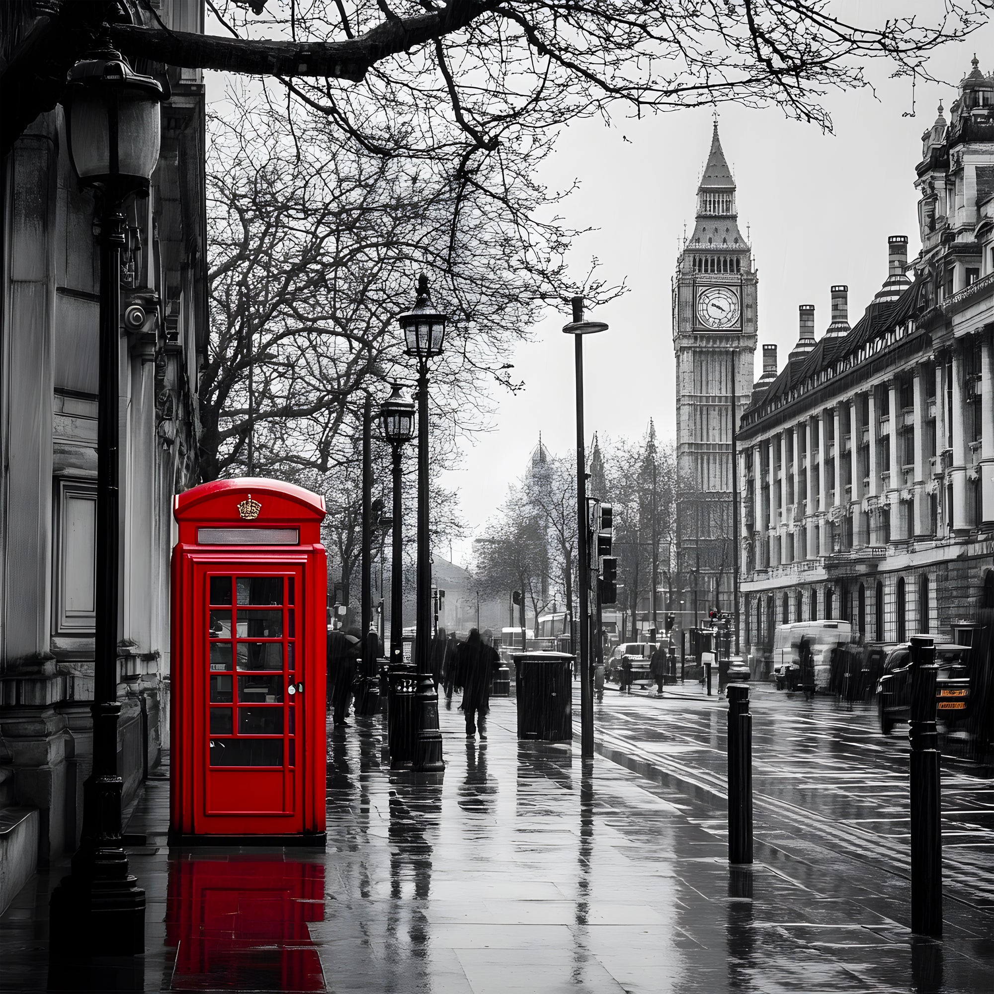 Tableau Déco Mural Londres - Impression Sur Toile 75x25 Cm, Big Ben, Bus Rouge, Cabine Téléphone