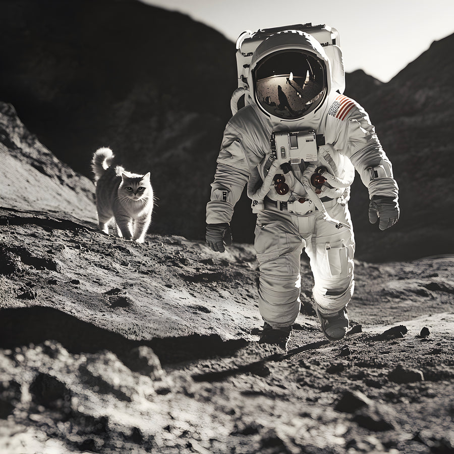Tableau Espace Astronaute avec Chat - Décoration Murale Design