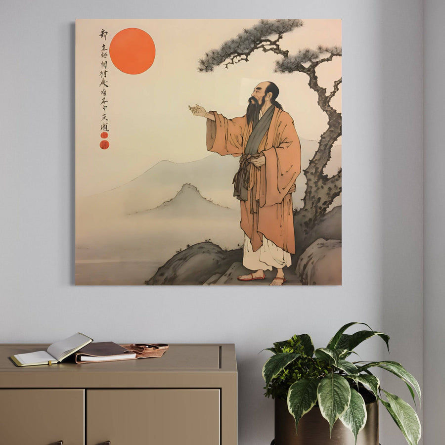 Japanese Painting Philosopher Under The Rising Sun - Zen Wall Decoration