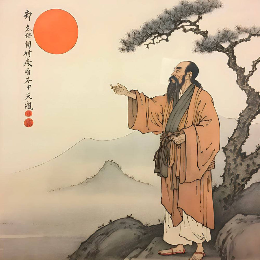 Japanese Painting Philosopher Under The Rising Sun - Zen Wall Decoration