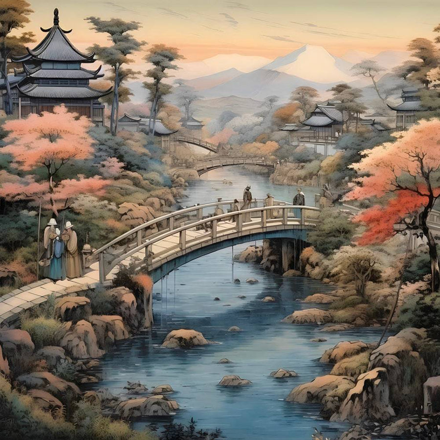 Pittura giapponese Il ponte della serenità - Decorazione murale tranquilla