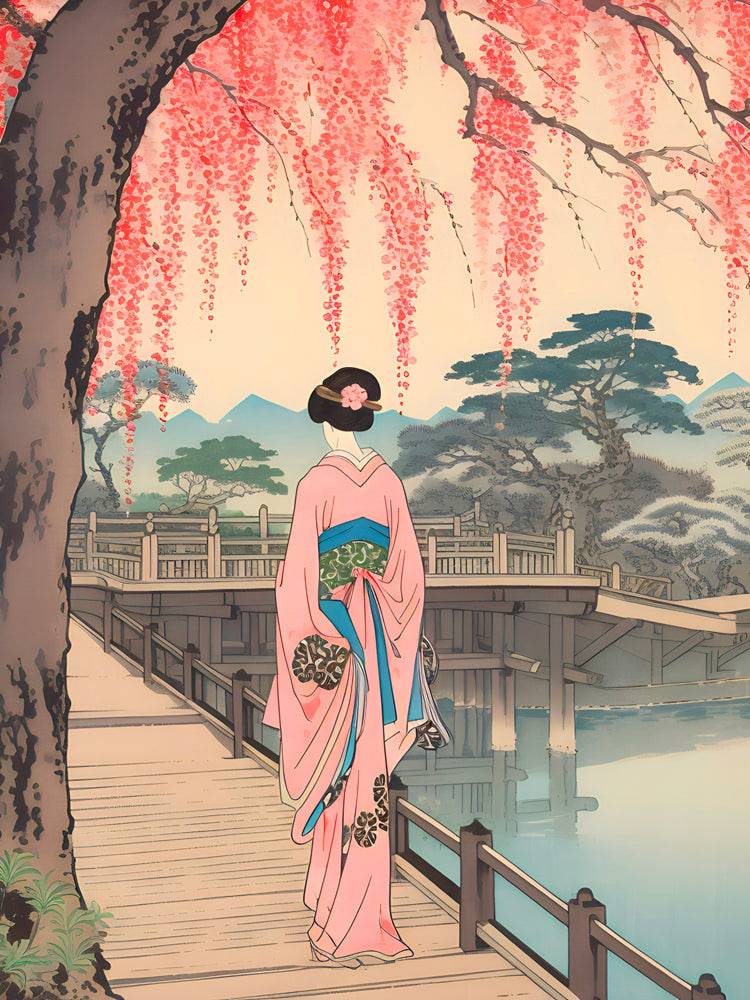 Japanese painting Promenade Sous Les Sakura - Nature wall decor