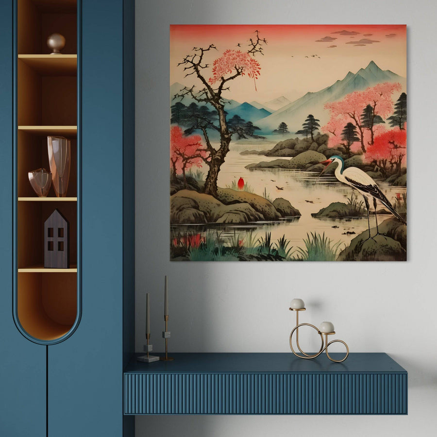 Pittura giapponese Riflesso di primavera - Decorazione murale naturale
