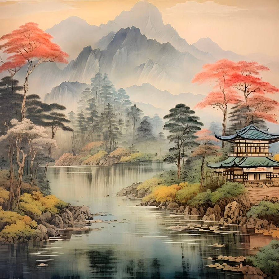 Japanese Painting Reflections Of A Morning Calm - Natural Wall Decoration