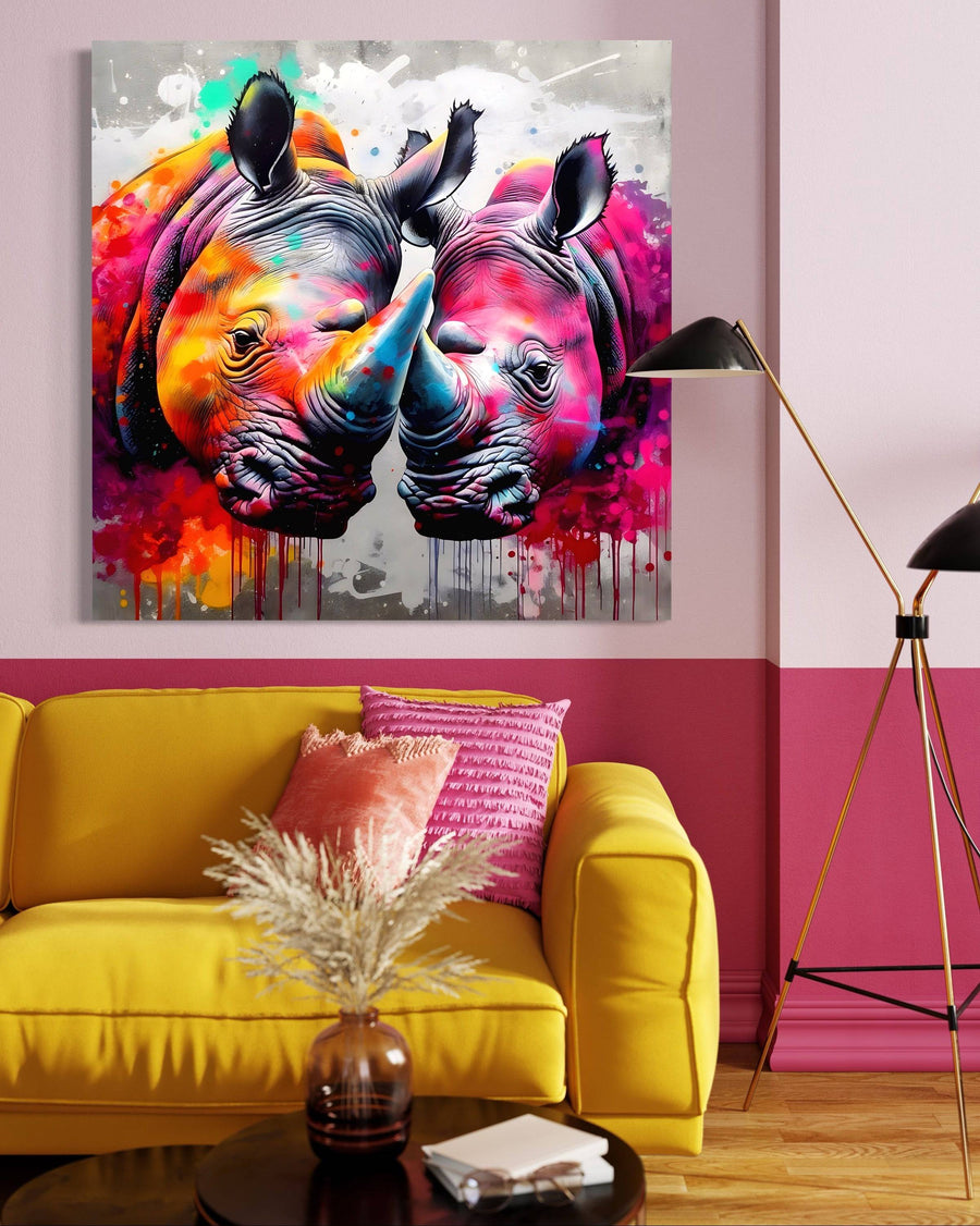 Tableau Animaux Pop Art Rhino Love - Cadre Déco Murale