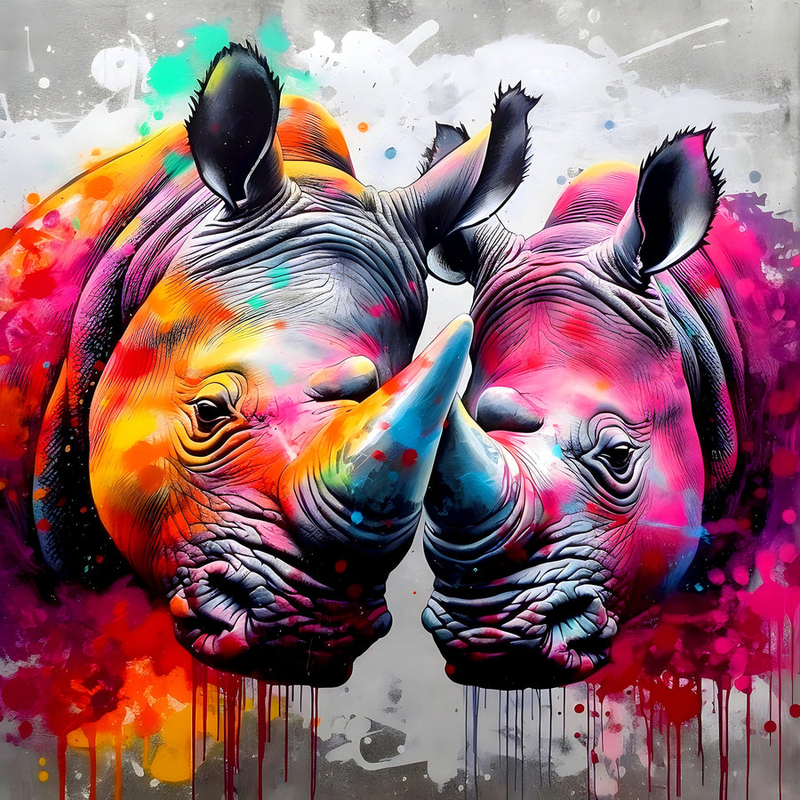Tableau Animaux Pop Art Rhino Love - Cadre Déco Murale