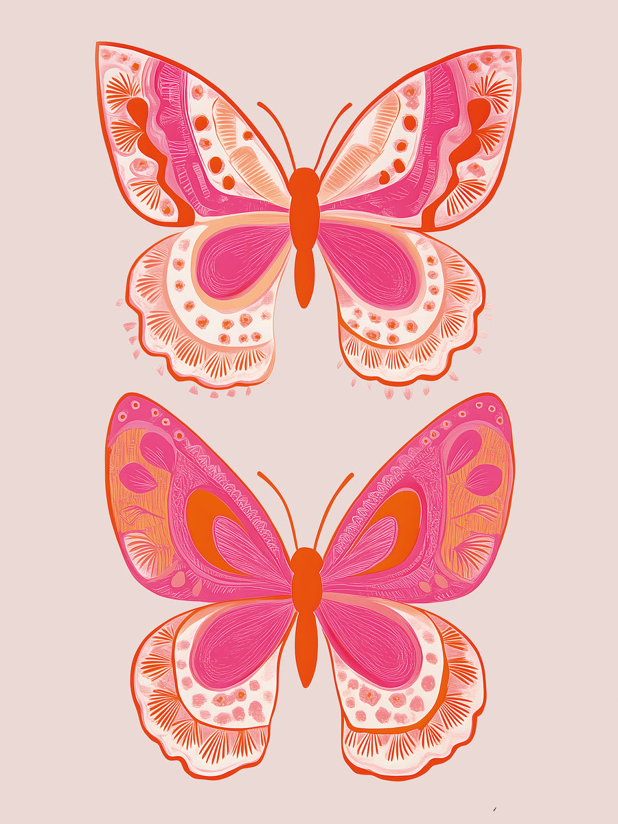 Tableau Papillons Rose et Orange - Cadre Déco Moderne