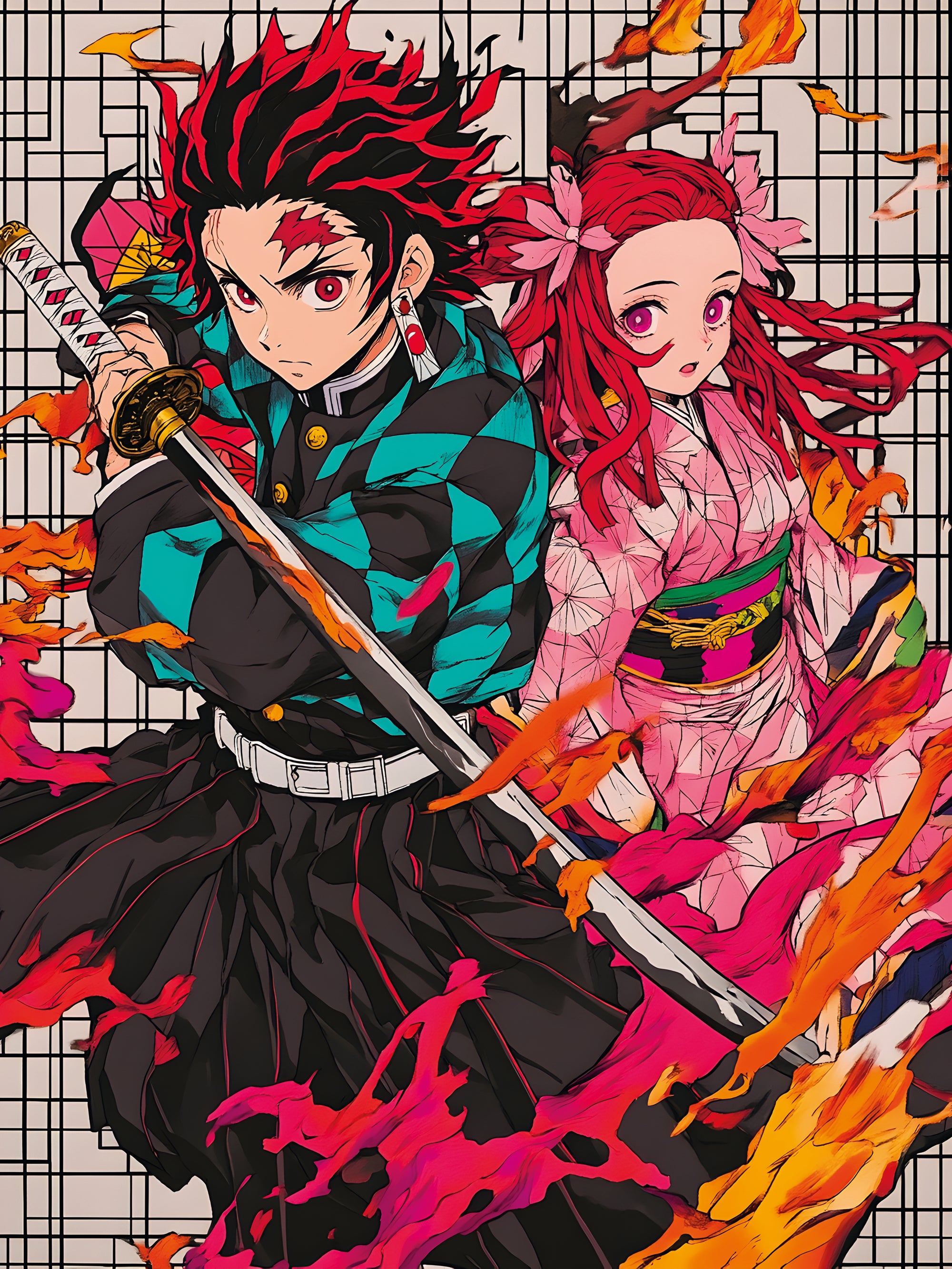 Tableau Demon Slayer Duo Enflammé - Cadre Mural Design - Fabulartz.fr 