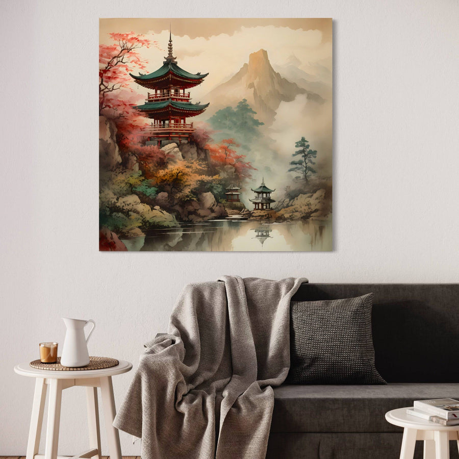 Quadro giapponese Santuario nelle nebbie - Decorazione mistica da parete