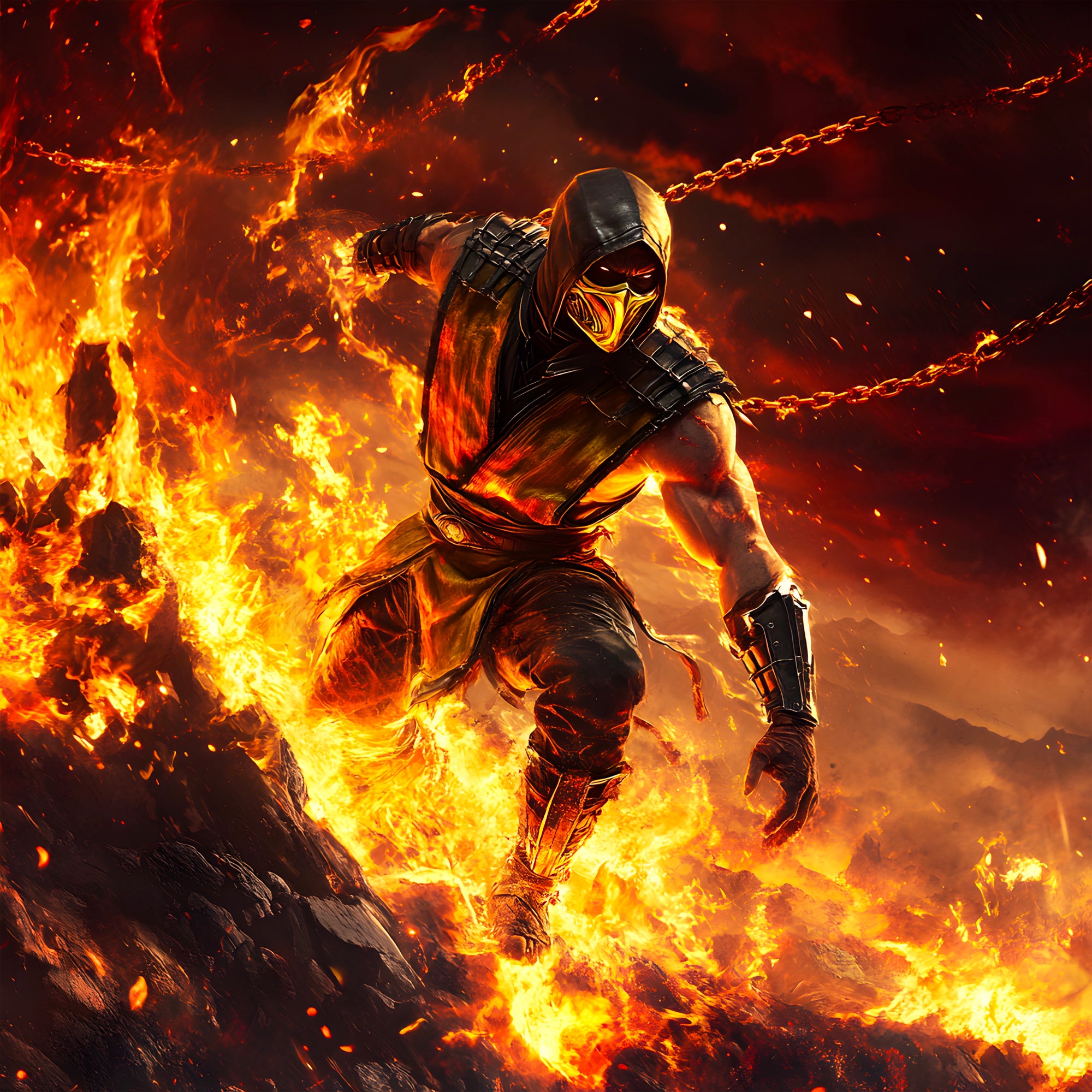 Tableau Mortal Kombat Scorpion Maître des Flammes - Déco Murale - Fabulartz.fr 