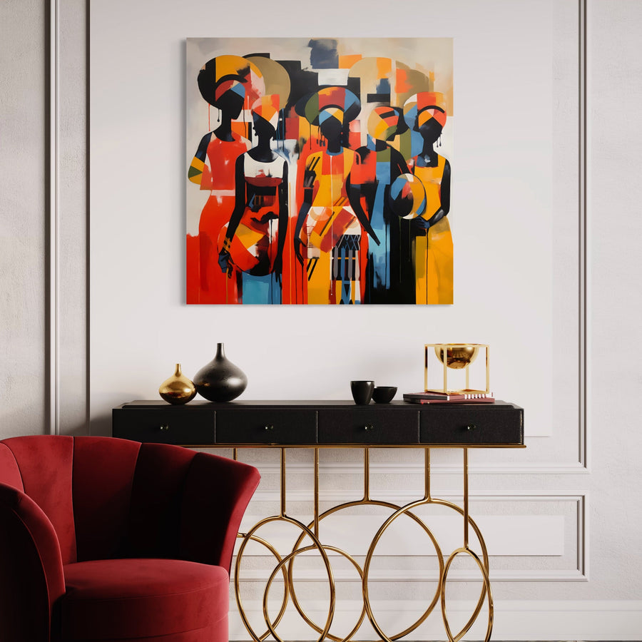 Tableau Africain Abstrait – Cohésion de Formes et Couleurs