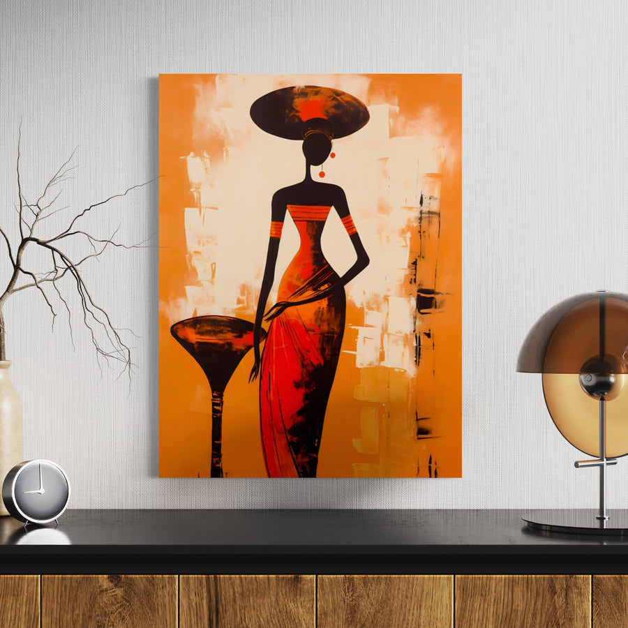 Tableau Africain Femme en Rouge – Décoration Murale Moderne