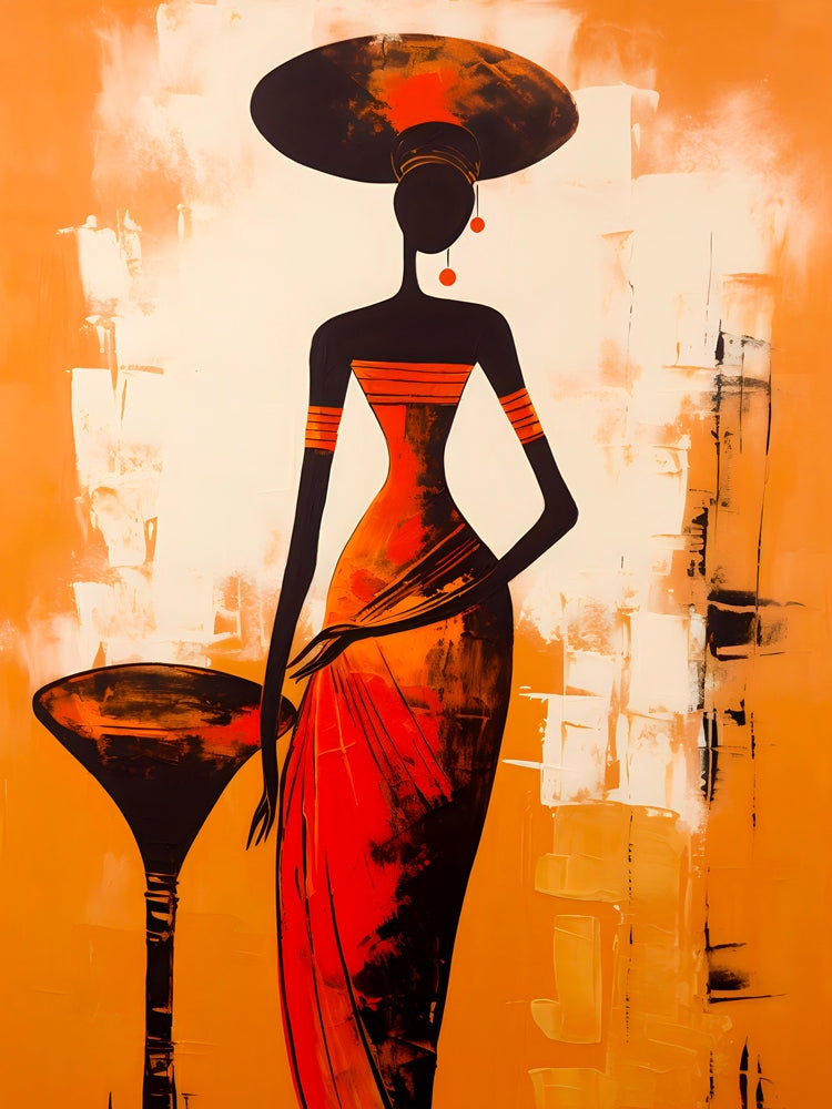 Tableau Africain Femme en Rouge – Décoration Murale Moderne