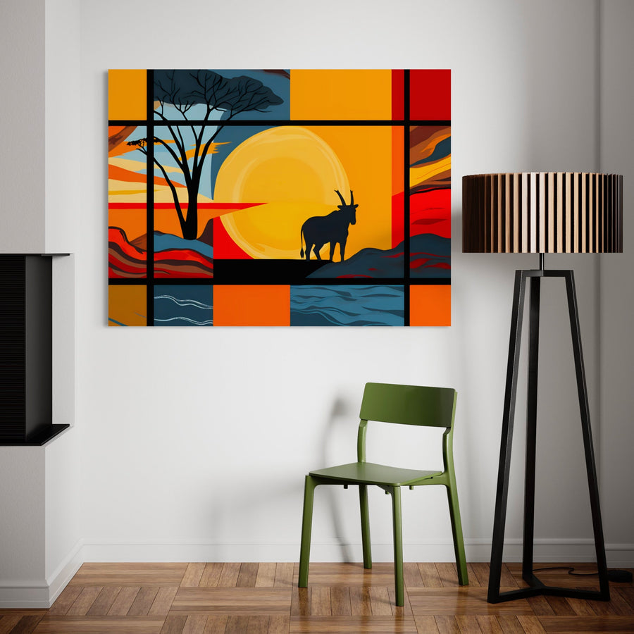 Tableau Africain Paysage au Couchant - Modern Ethnic Decoration