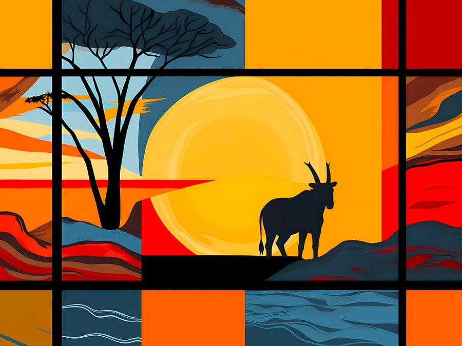 Tableau Africain Paysage au Couchant - Modern Ethnic Decoration