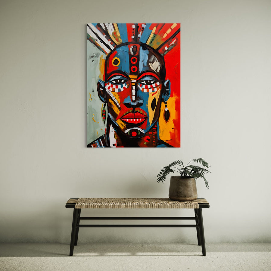 Tableau Africain Visage Tribal – Pop Art Moderne