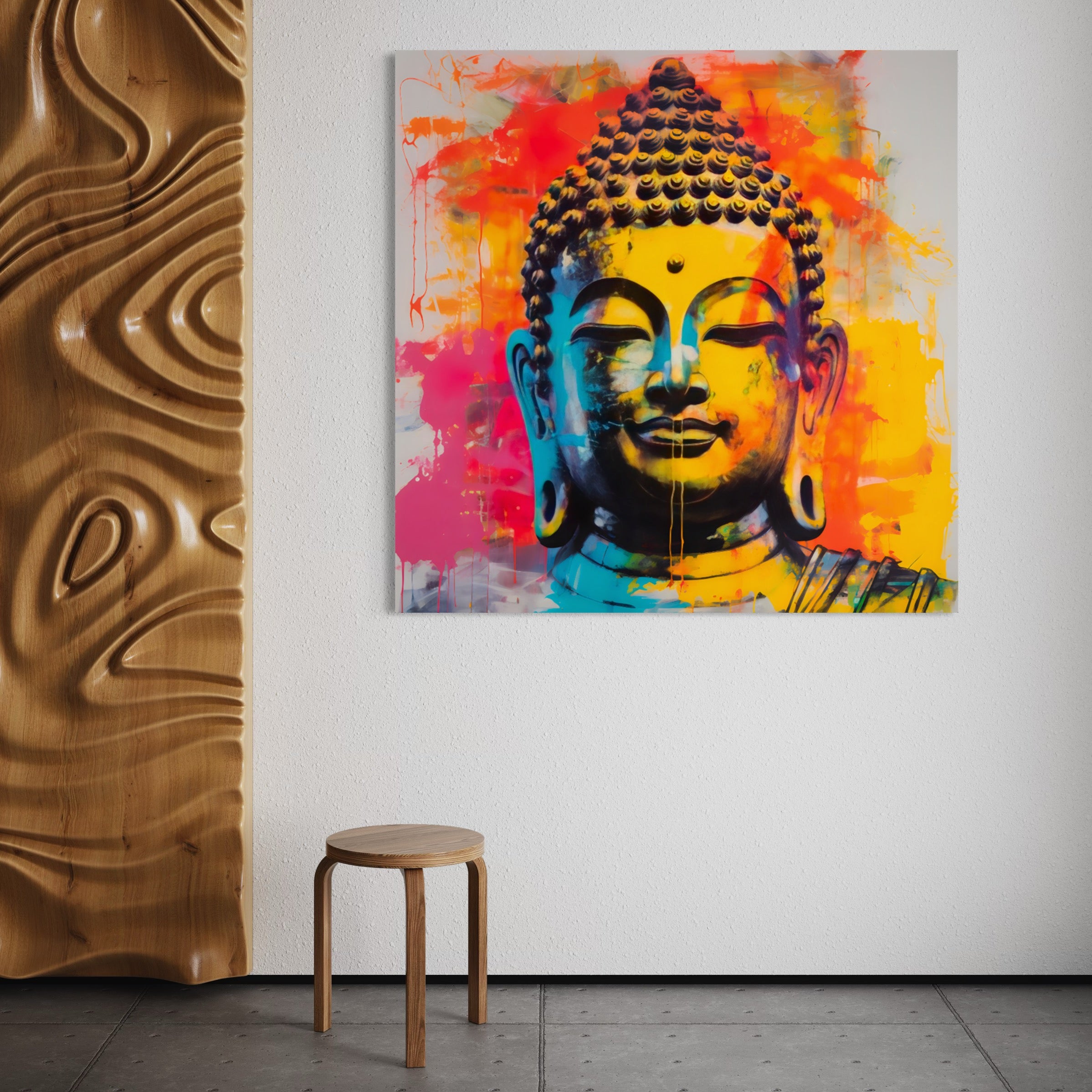 Toile multicolore imprimée Bouddha 58x78cm Toile multicolore imprimée Bouddha 58x78cm