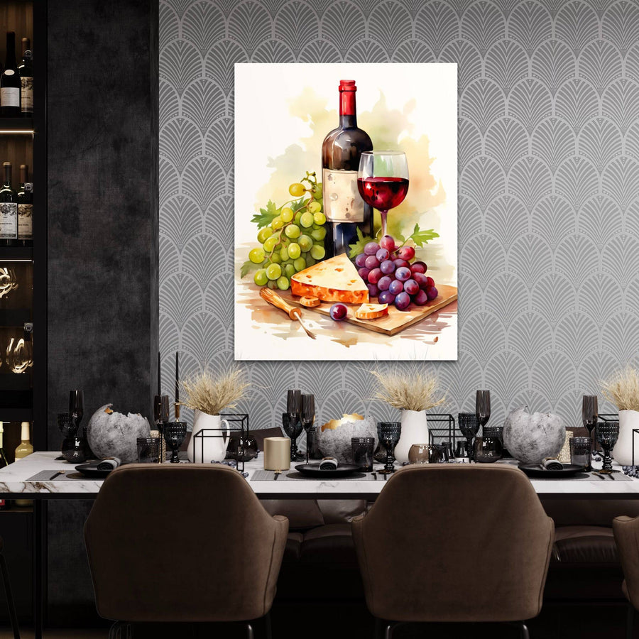 Tableau Cuisine "Vin Et Fromage" - Élégance Murale Raffinée