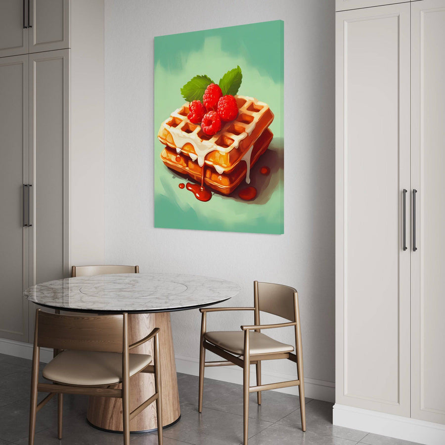 Tableau Cuisine "Gaufre et Framboises" - Décoration Murale Gourmande