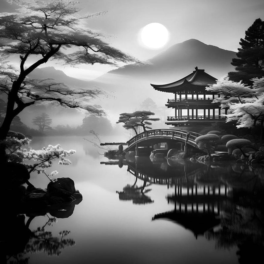 Tableau Japon Temple au Bord du Lac - Décoration Murale Majestueuse