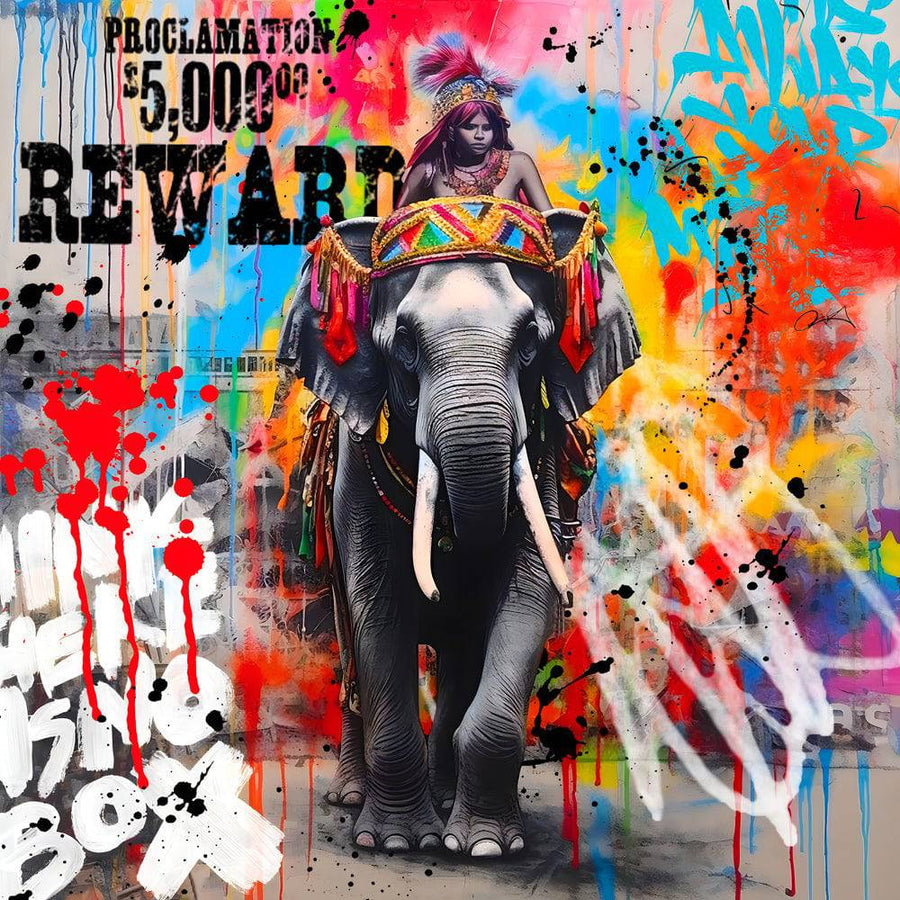 Tableau Pop Art Éléphant Graffiti - Déco Murale