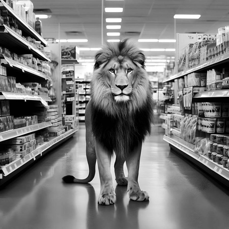 Black and white painting Lion - Art Déco Moderne