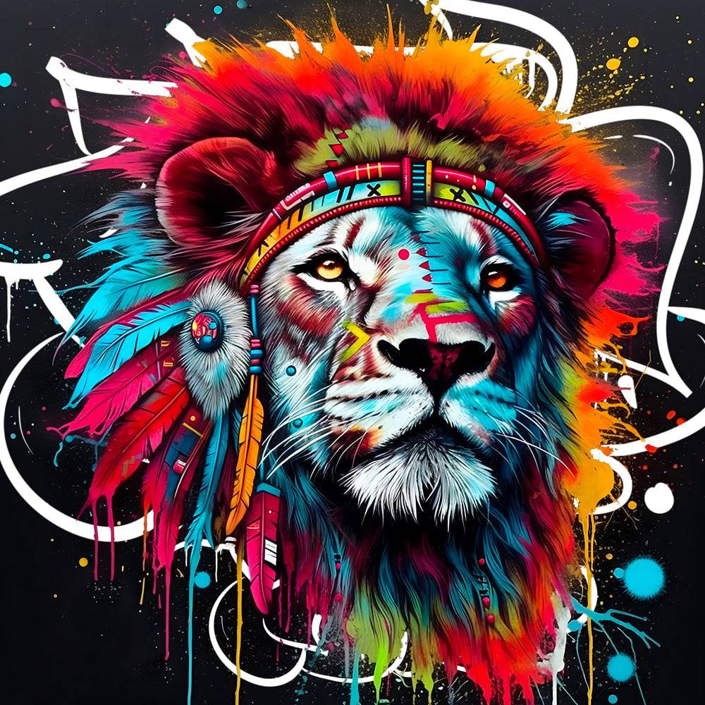 Tableau Lion - Pop Art aux Plumes - Colorées -  Moderne & Deco - Fabulartz.fr 