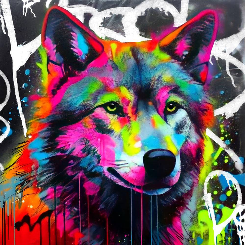 Tableau Loup Coloré - Collection Exclusive | Fabulartz - Fabulartz.fr 