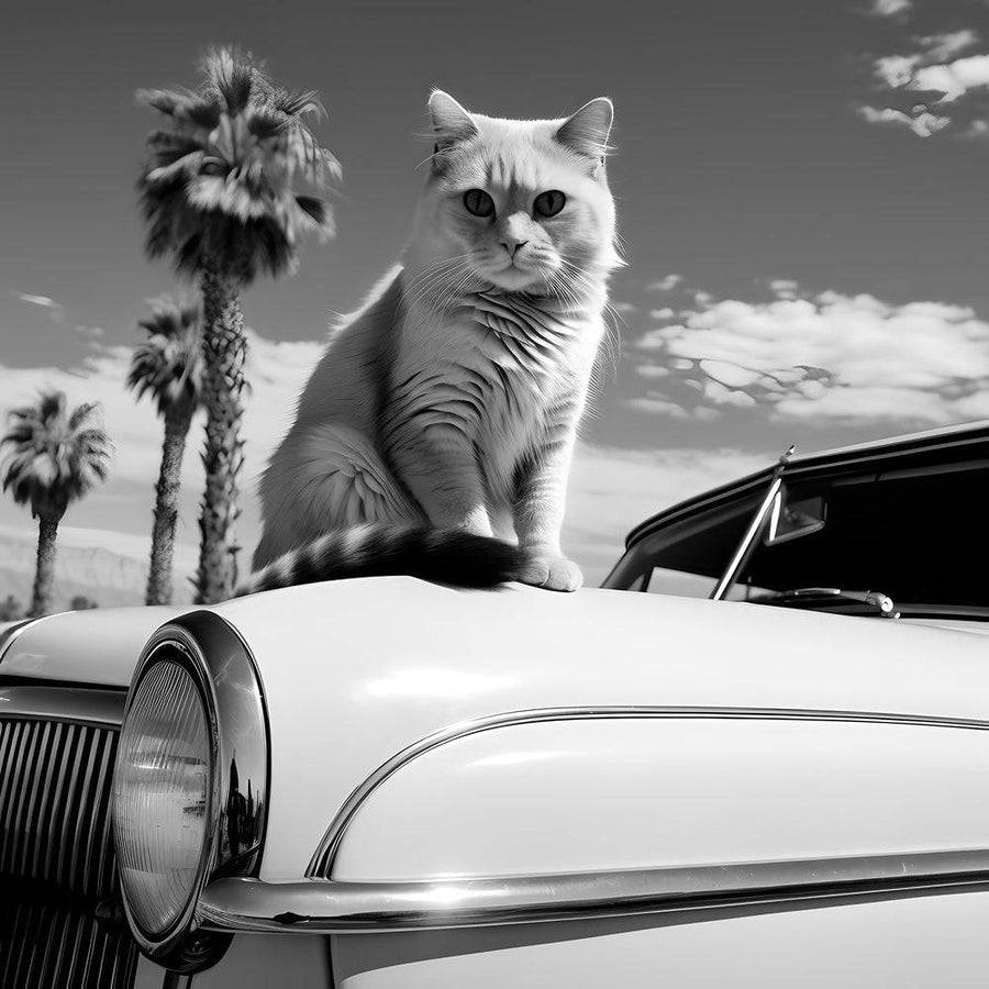 Tableau Noir et Blanc - Chat Surf - Cadre Déco