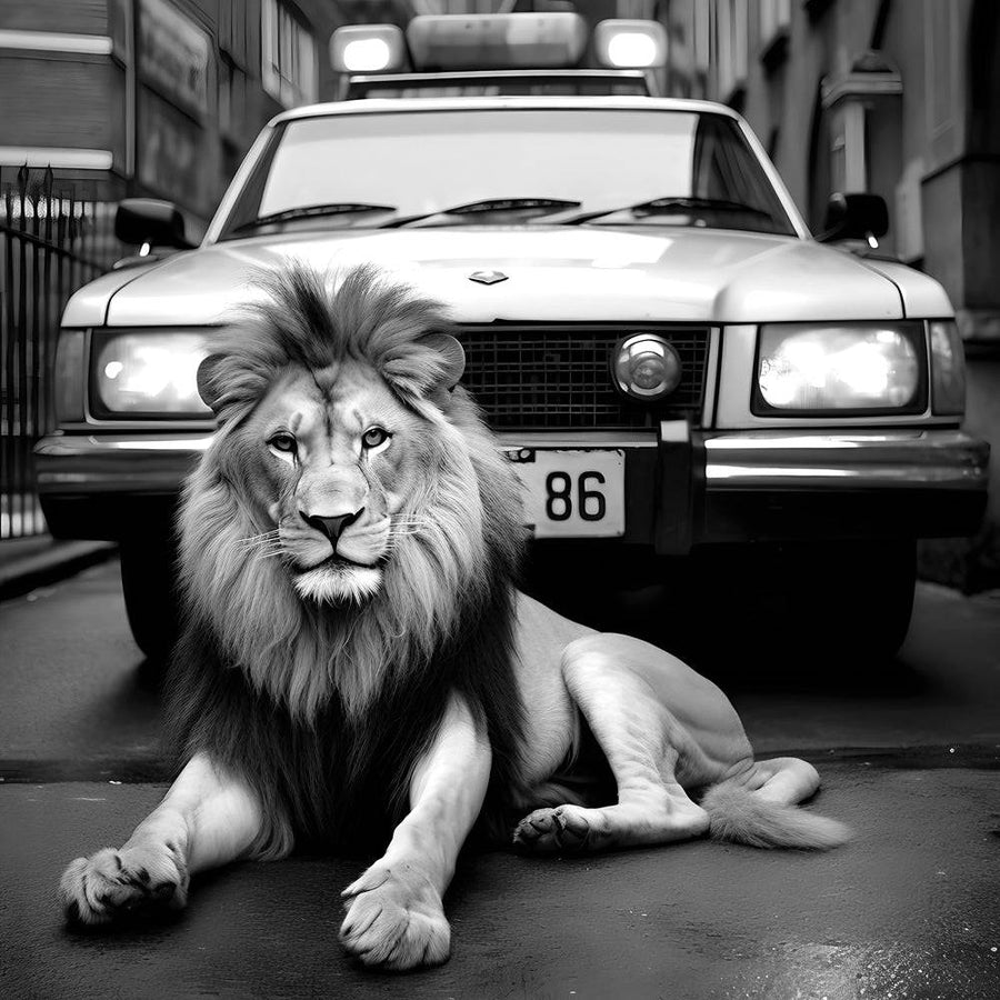 Black and white painting - Lion Serein - Cadre Déco Moderne