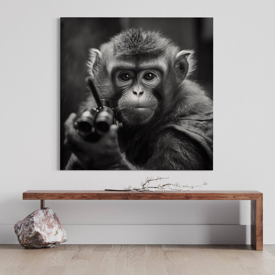 Black and white chalkboard Baby Monkey - Captivating decorative frame