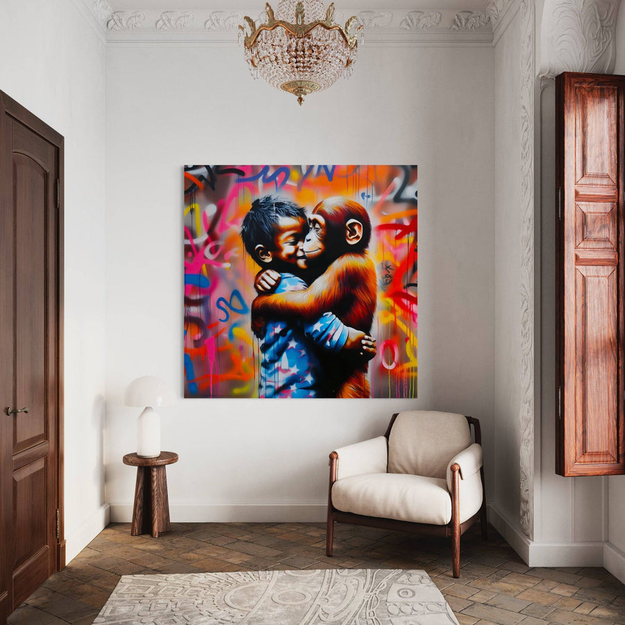 Tableau Pop Art Singe - L'enfant et le singe - Décoration Murale
