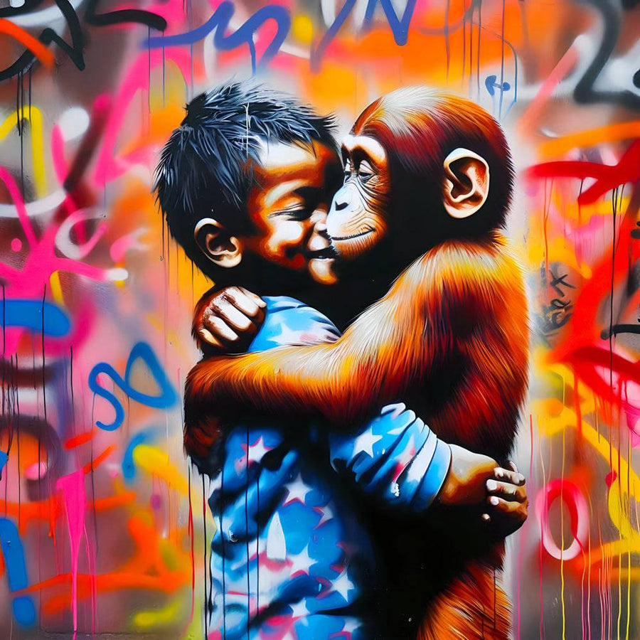 Tableau Pop Art Singe - L'enfant et le singe - Décoration Murale