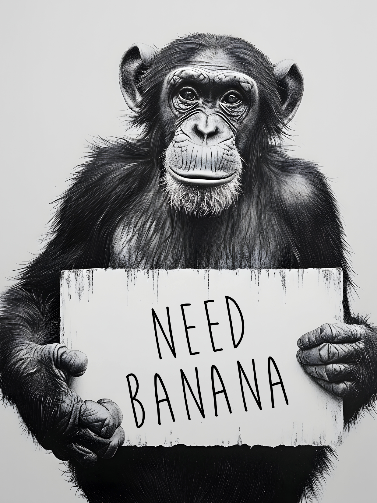 Tableau Singe 'NEED BANANA' – Déco Murale Monochrome