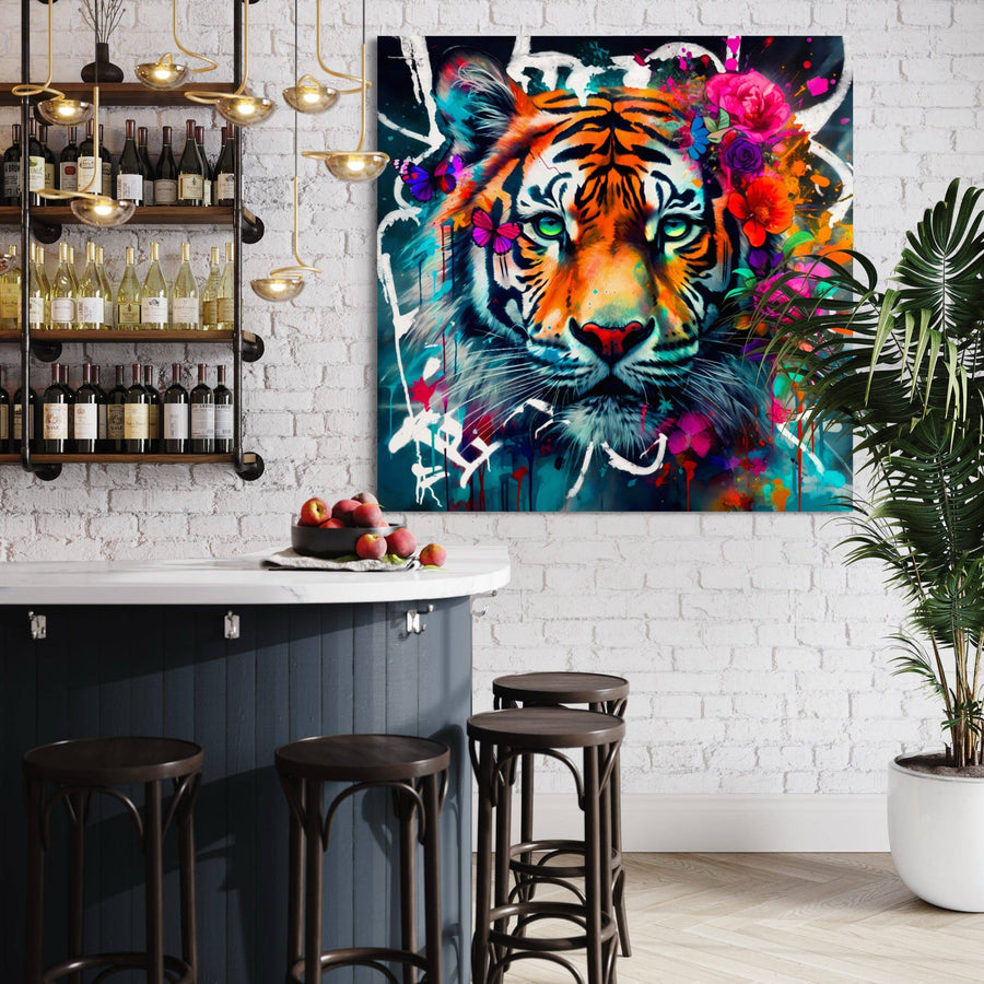 Pittura Tiger Floral Pop Art - Design Déco Moderne