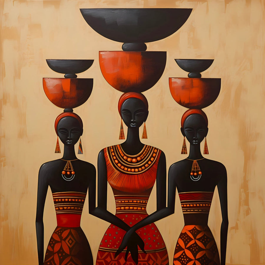 Tableau Africain Trio de Femmes – Design Moderne