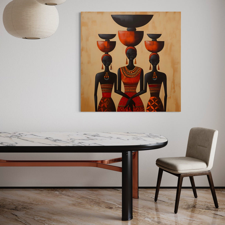 Tableau Africain Trio de Femmes – Design Moderne