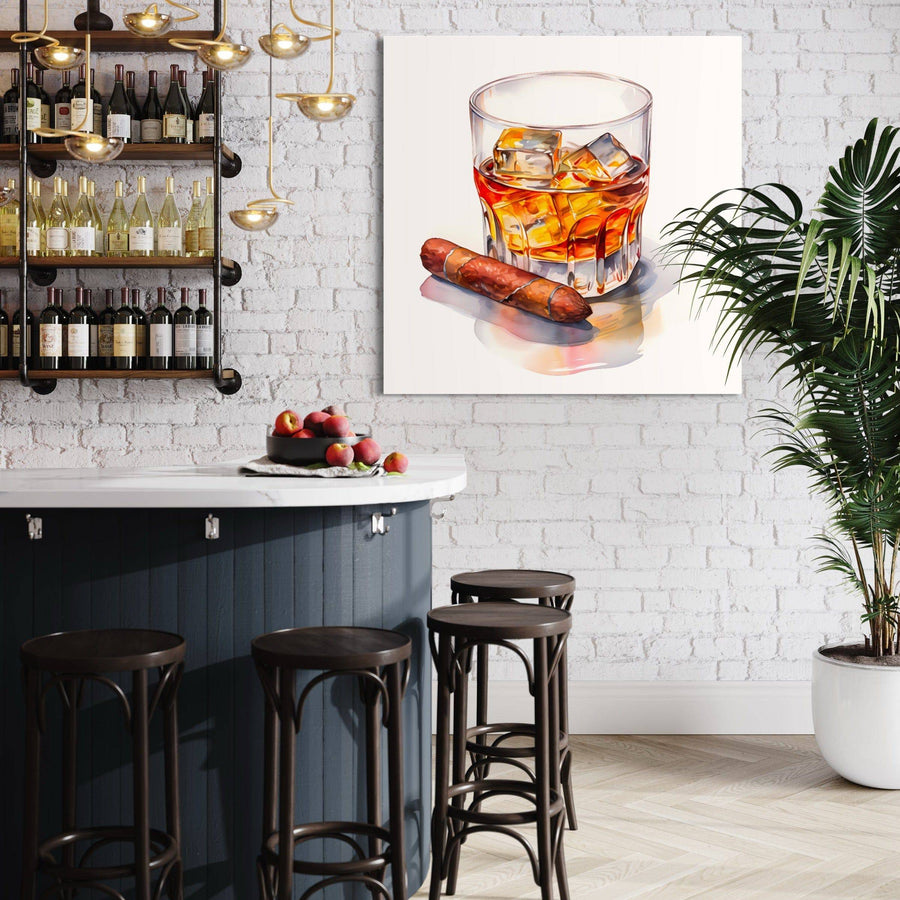 Tableau Cuisine "Whisky et Cigare" - Déco Murale Sophistiquée