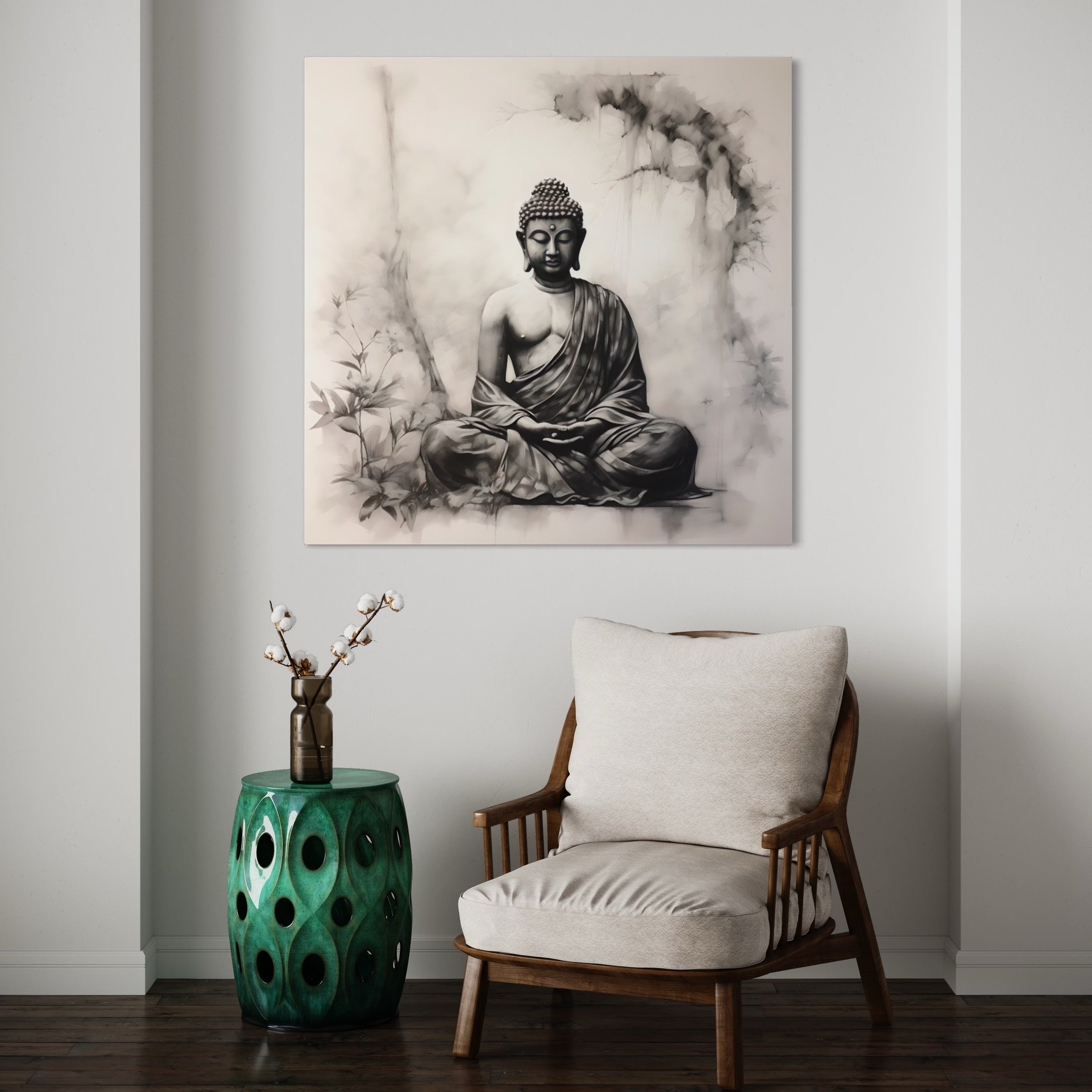 Tableau Sur Toile Bouddha En Marbre Blanc - Art Mural Imprimé - Sans Cadre