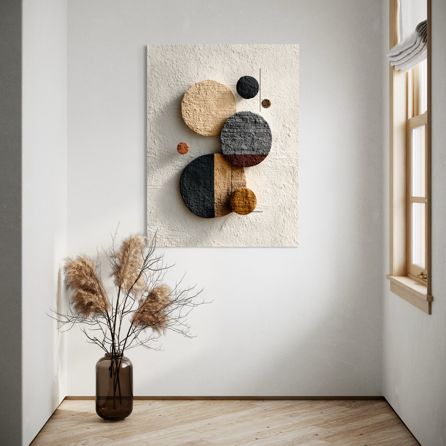 Tableau Japandi Cercles Plâtre – Relief Minéral