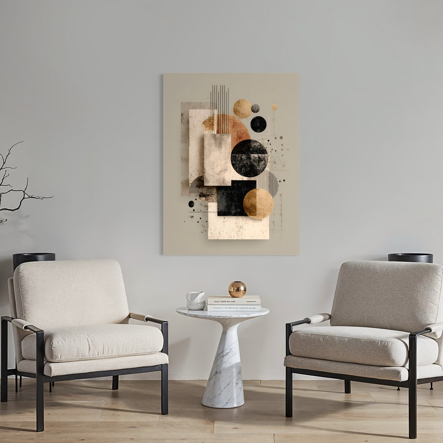 Japandi Gold Geometry Wall Art – Mineral Composition