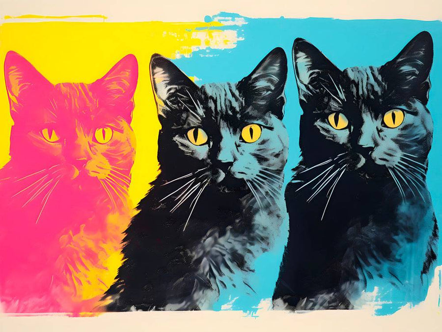Tableau Pop Art Trois Chats - Décoration Murale Élégante | Art Contemporain