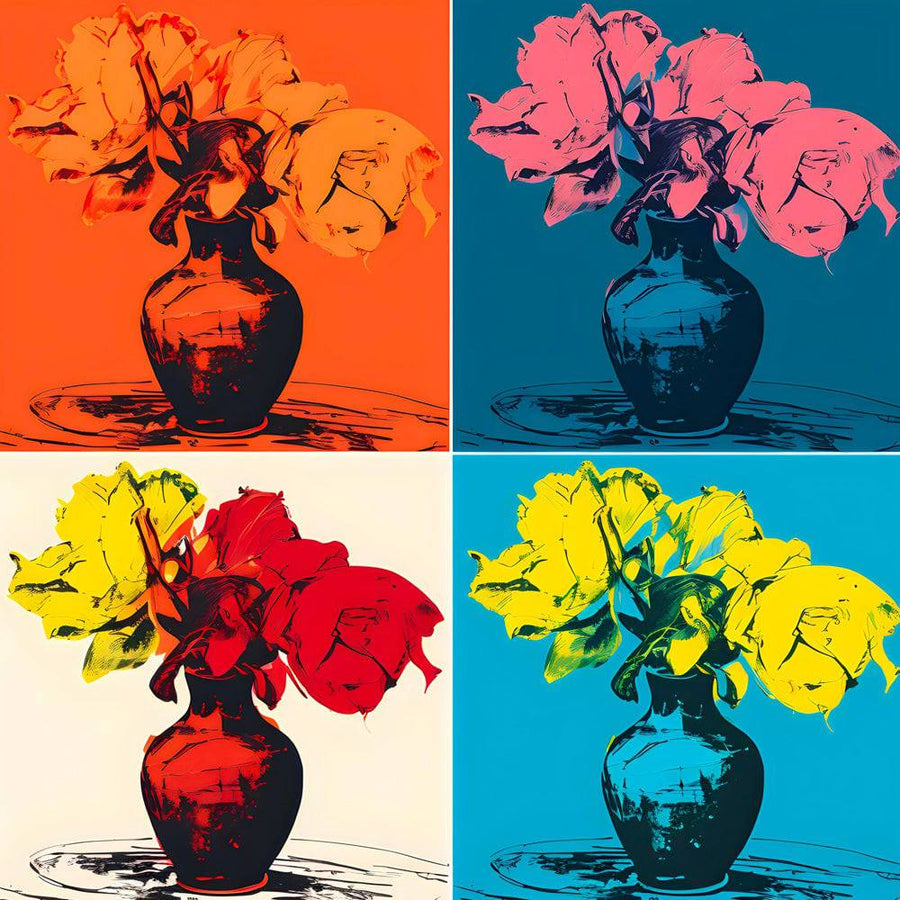 Pop Art Fleurs Quadriptyque - Decorazione murale vibrante | Art Moderne