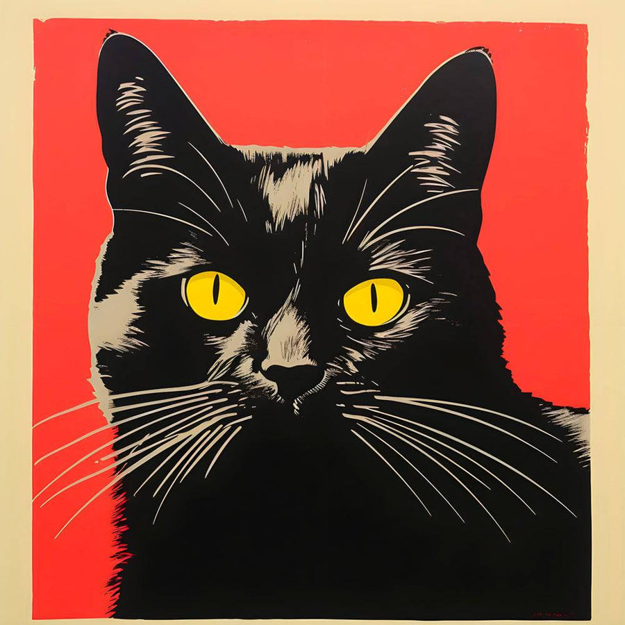 Tableau Pop Art Chat Noir - Décoration Murale Élegante | Art Contemporain