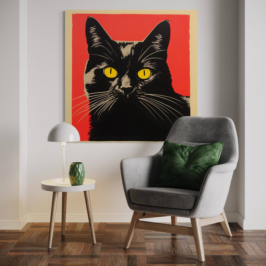 Tableau Pop Art Chat Noir - Décoration Murale Élegante | Art Contemporain
