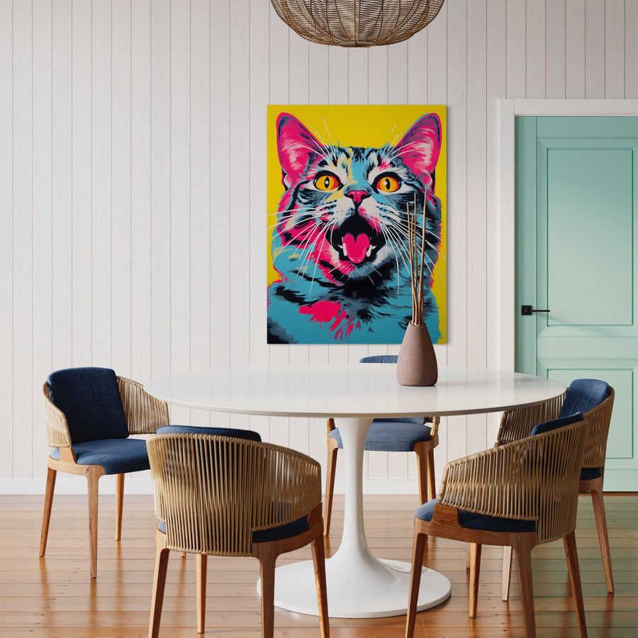 Pittura Pop Art Chat Miaule - Decorazione murale gioiosa | Arte moderna