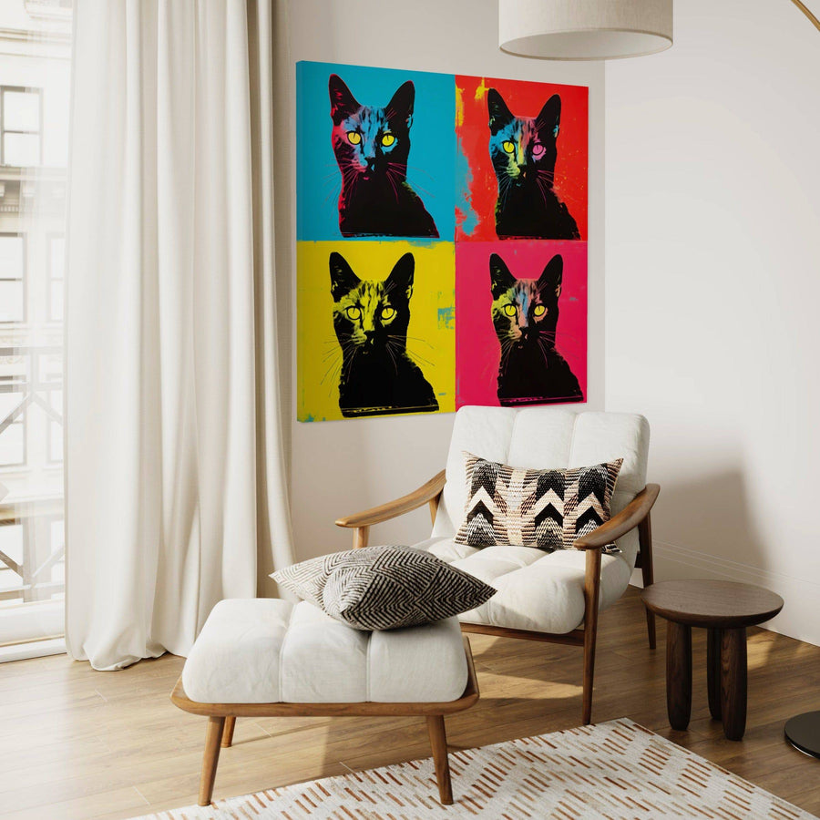 Tableau Pop Art Chat Noir - Décoration Murale Élégante | Art Moderne